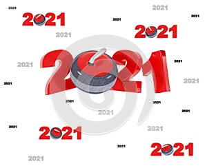 Many Curling 2021 Designs with many Stones on White