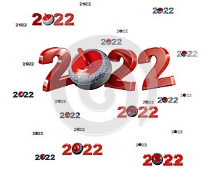 Many Curling Stone 2022 Designs with many Stones on White