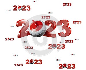 Many Curling Stone 2023 Designs with many Stones on White