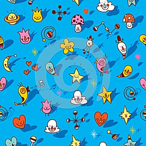 Many cute cartoon characters seamless pattern photo