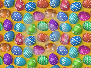 Many decorated Easter eggs 2020 as background. Seamless pattern for advertising, greeting cards and gift wrap.