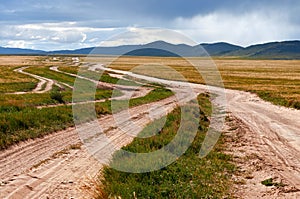 Many desert rural road Mongolia