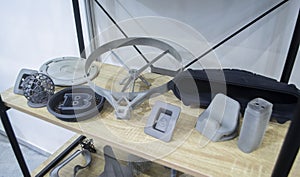 Many different art models from polyamide powder printed on 3D printer Technology