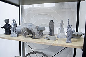 Many different art models from polyamide powder printed on 3D printer Technology