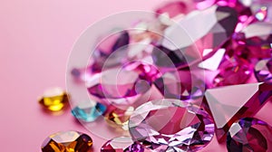 Many Different Colored Diamonds on a Pink Surface