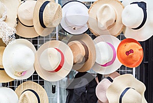 Many different colors hats sales in local market