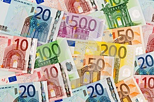 Many different euro bills