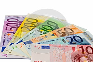 Many different euro bills