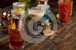 Many different multi-colored cocktails with different colors