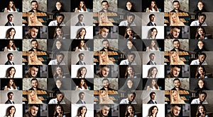 Many different multiracial people in the head portraits in a square collage mosaic image, a collection of portraits of