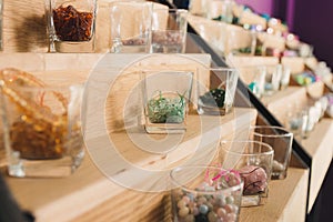 Many different natural stones in jewellery store