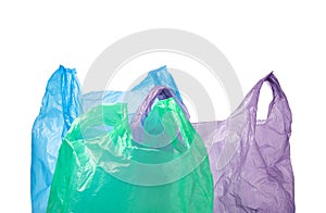 Many different plastic bags on white