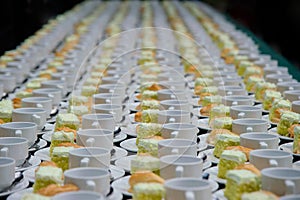 Many dish of cake  and pie sandwich  with coffee cup set up for tea break in business meeting conference refreshing up afternoon