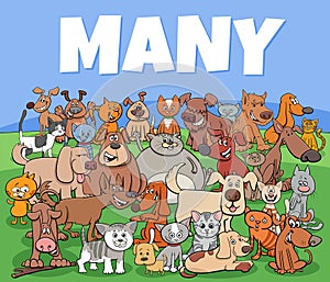 Many dogs and cats cartoon characters group