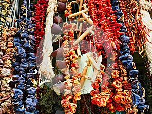 Many Dried Spice Vegetables on Strings, Athens, Greece