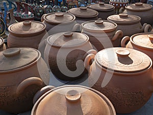 Many earthenware jugs for food are sold. Georgia