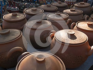 Many earthenware jugs for wine are sold. Georgia