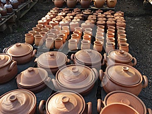 Many earthenware jugs for wine are sold. Georgia photo