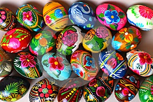 Many Easter eggs, different colors, with different patterns