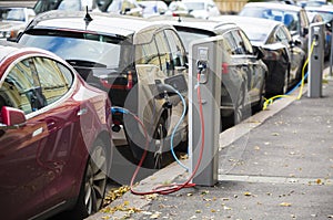 Many electric car are charged by charging stations