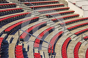 Many empty seats for spectators in the stands