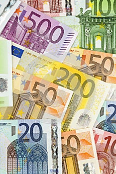 Many euro banknotes