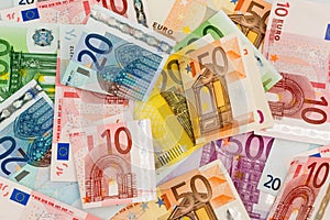 Many euro banknotes