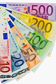 Many euro banknotes