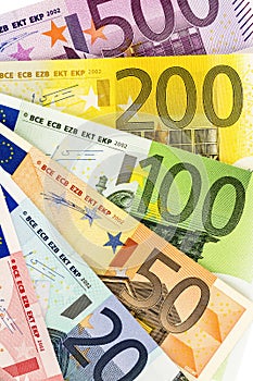 Many euro banknotes