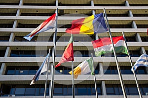 Many European flags flying together