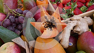 Many exotic fruits on a market in Funchal, Madeira, Portugal