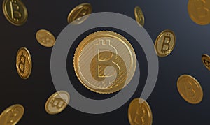 Many falling bitcoin golden coins
