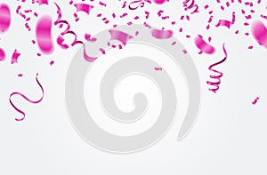 Many Falling Pink Tiny Confetti Isolated On White Background. Vector