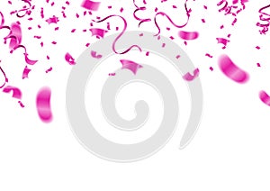 Many Falling Pink Tiny Confetti Isolated On White Background. Vector