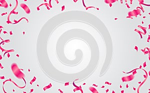 Many Falling Pink Tiny Confetti Isolated On White Background. Vector