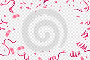 Many Falling Pink Tiny Confetti Isolated On White Background. Vector