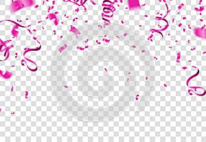 Many Falling Pink Tiny Confetti Isolated On White Background. Vector