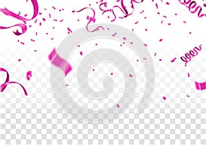 Many Falling Pink Tiny Confetti Isolated On White Background. Vector