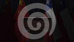 Many flags of Chile and China, 3D animation