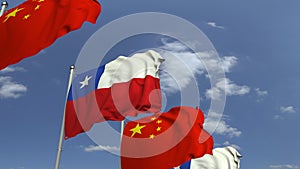 Many flags of Chile and China, loopable 3D animation