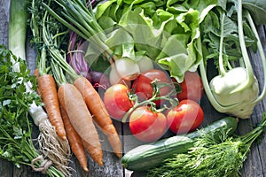 Many fresh spring organic vegetables