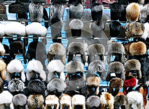 Many fur warm winter hats