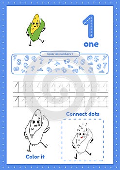 Many games on one page for preschool kids. Learning number 1