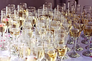 Many glasses of wine on table or champagne wedding event