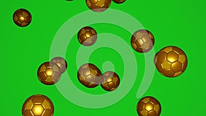 Many golden football balls falling down on chromakey background.