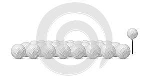 Many golf balls isolated on white background