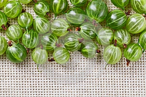 Many gooseberry fruits on gray linen