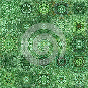 Many green mandalas texture