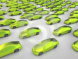 Many green nonpolluting cars photo