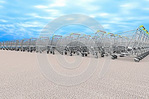 Many grocery carts representing the concept of  shopping